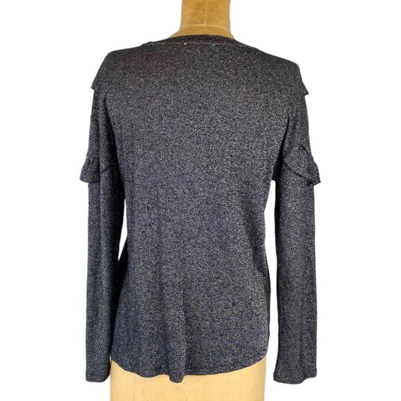 Zara Black/Silver Metallic Ruffled Detail Lightweight Sweater Size M - Picture 5 of 7